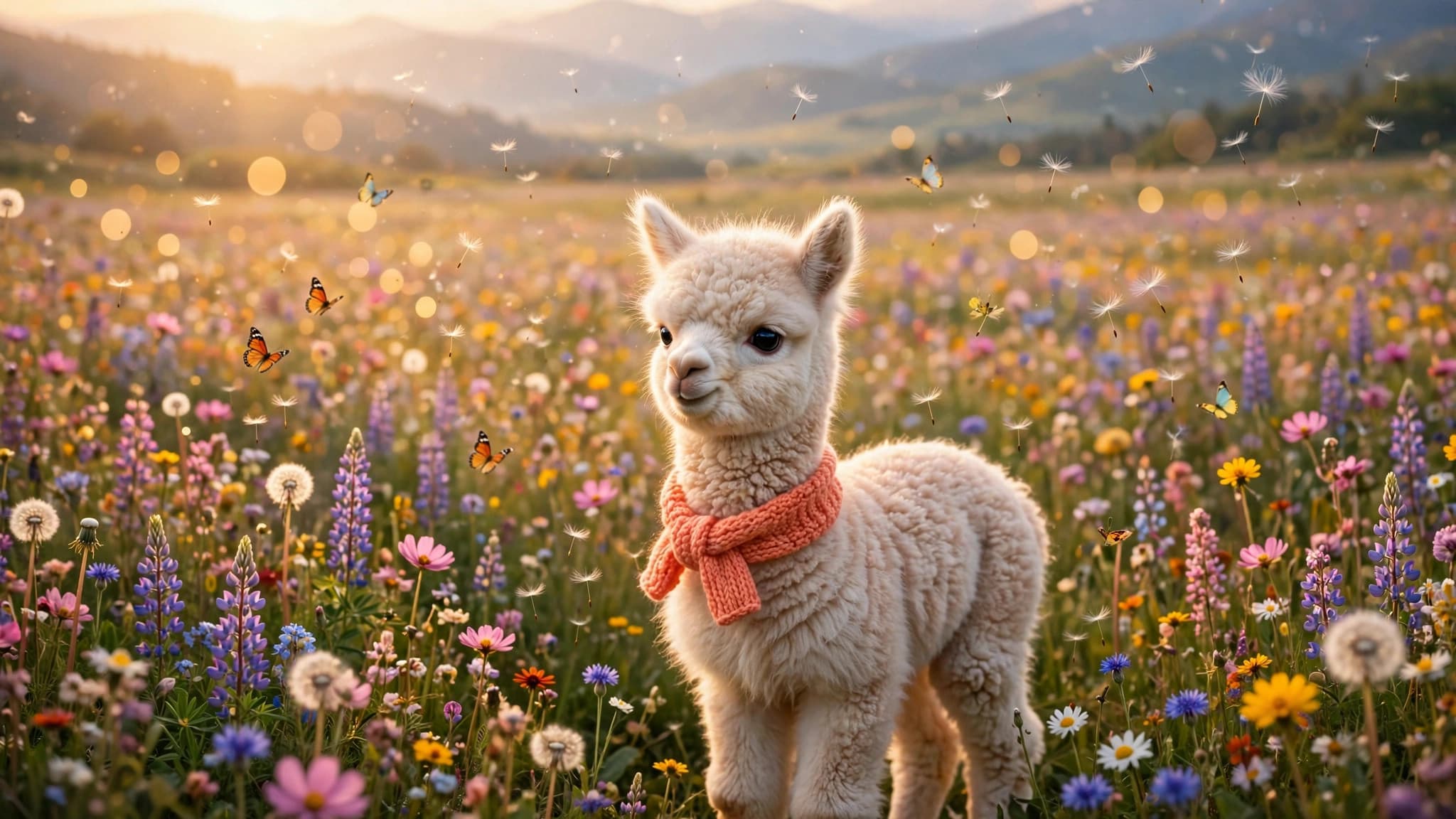 Baby Alpaca in a Rainbow Wildflower Meadow — Free Animals Image — free ai image preview