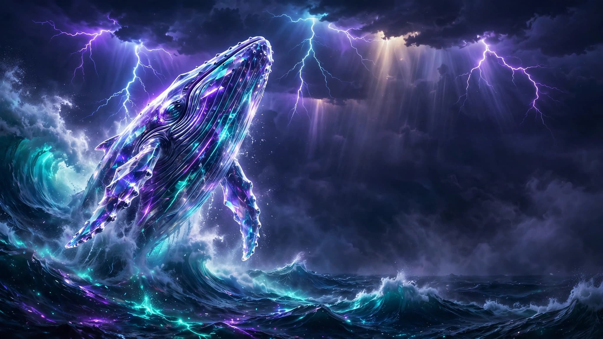 Crystal Whale Breaching a Neon Storm Sea — Free YouTube Background — free ai image preview