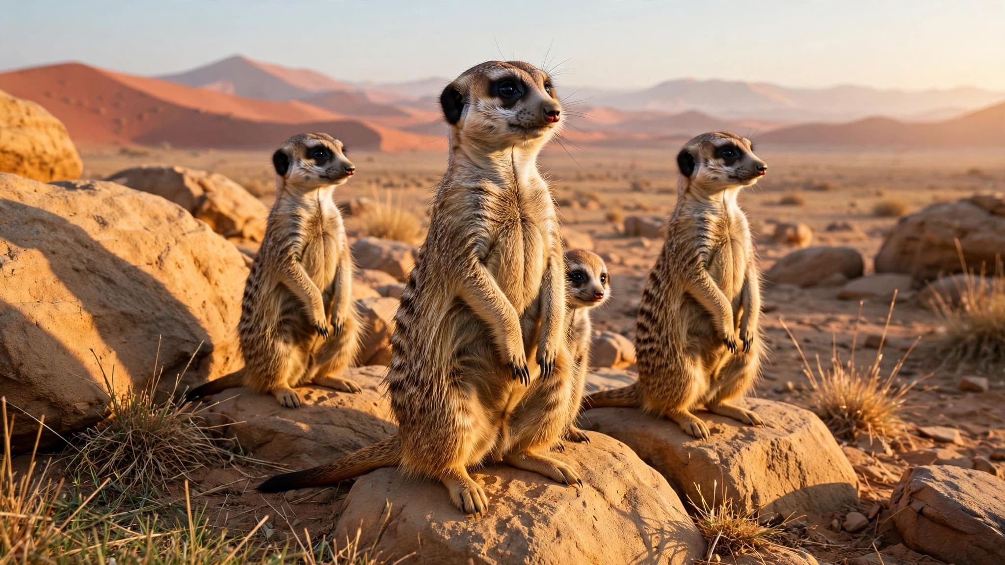 Meerkat Family at Sunrise in the Desert — Free Animals Image — free ai image preview