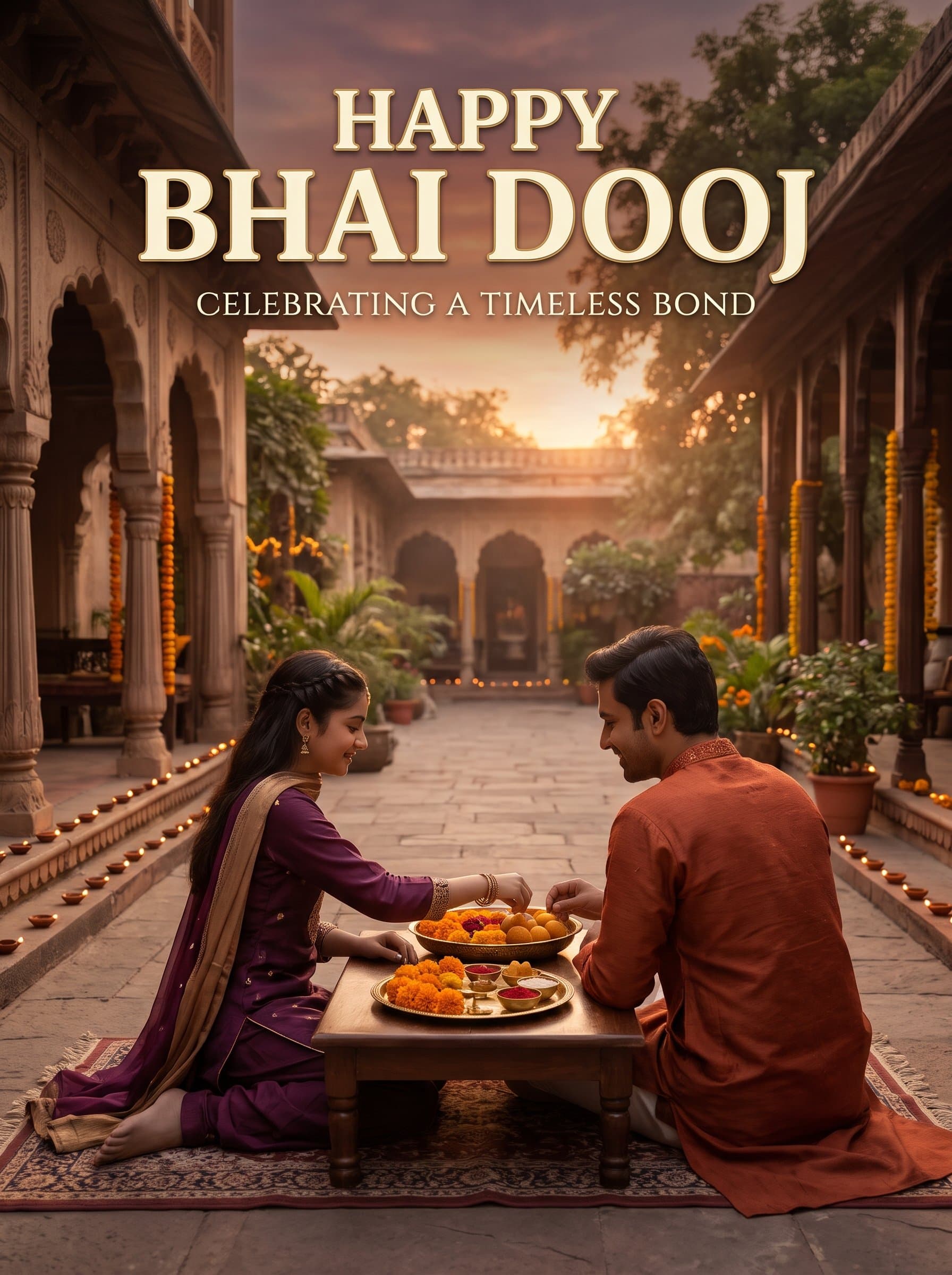 Happy Bhai Dooj Courtyard Poster — Celebrating a Timeless Bond