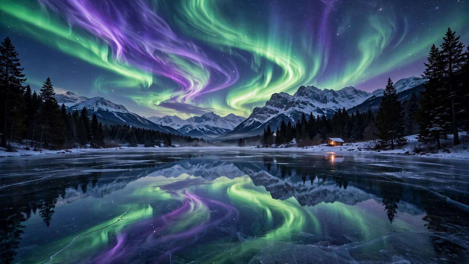 Aurora Borealis Over a Frozen Alpine Lake
