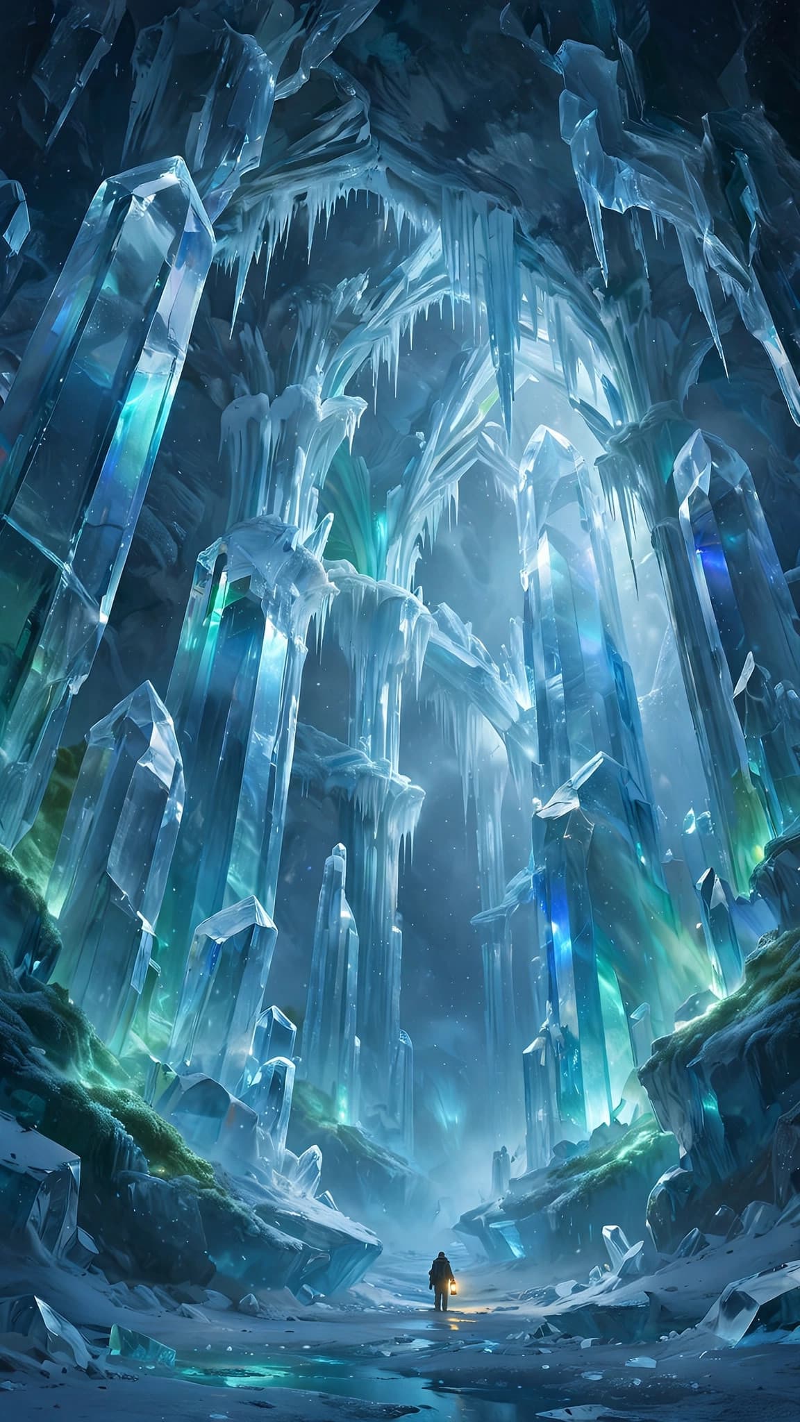 Crystalline Ice Cathedral Cave — Fantasy Phone Wallpaper — free wallpaper preview