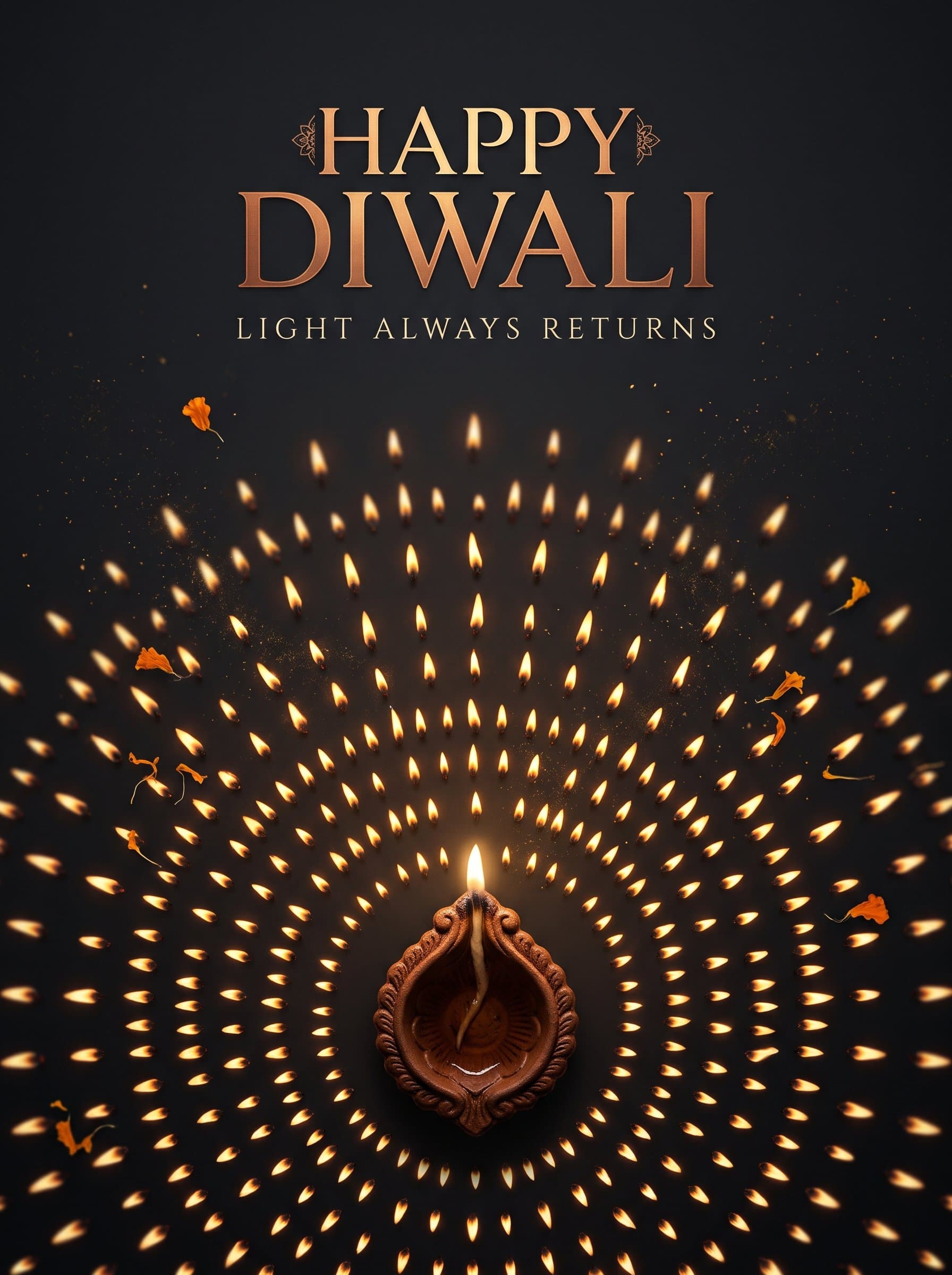 Happy Diwali Radiant Diya Poster — One Flame, Hundred Lights