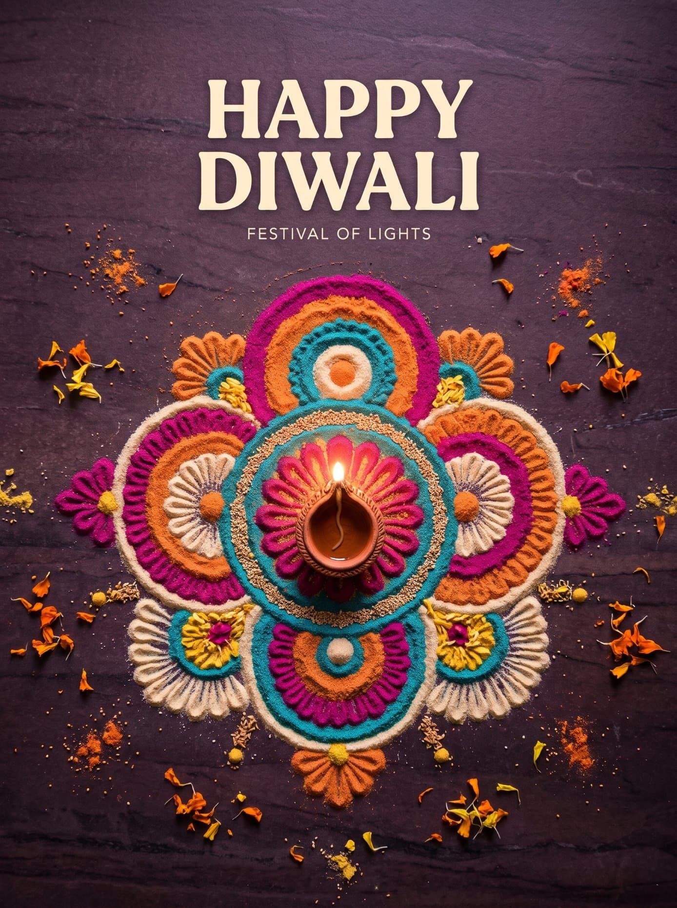 Happy Diwali Rangoli Poster — Colorful Rangoli & Glowing Diya