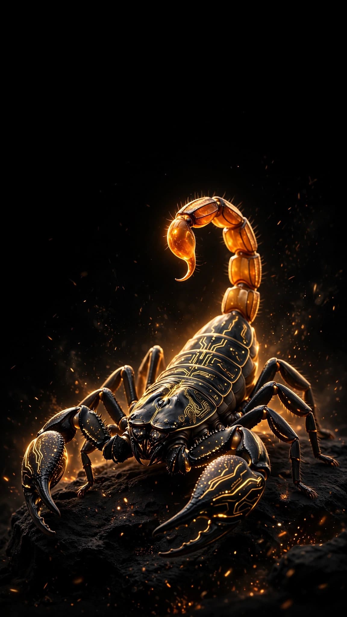 Glowing Amber Scorpion on Black — AMOLED Dark Phone Wallpaper — free wallpaper preview