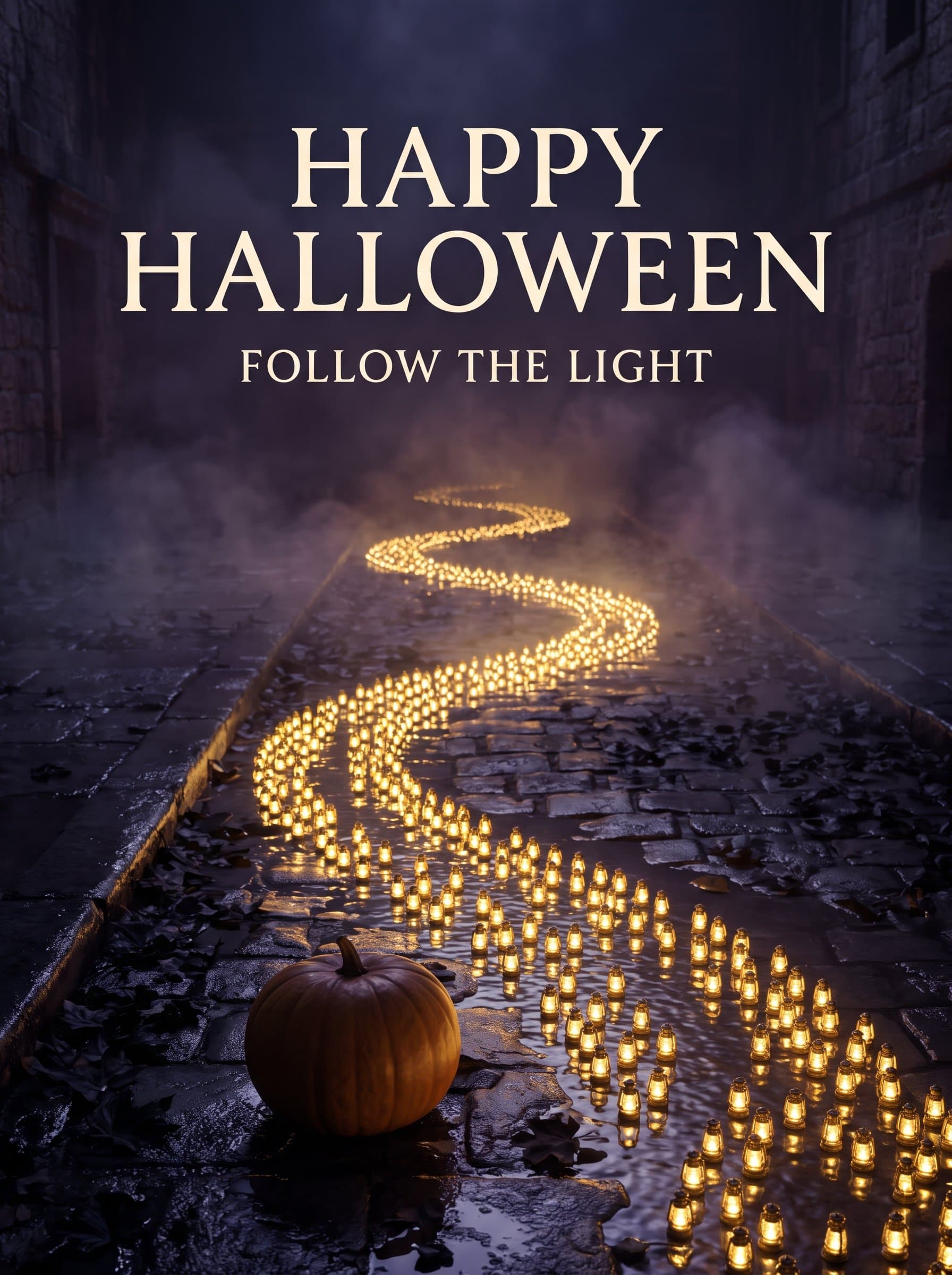 Happy Halloween Lantern Path Poster — Follow the Light