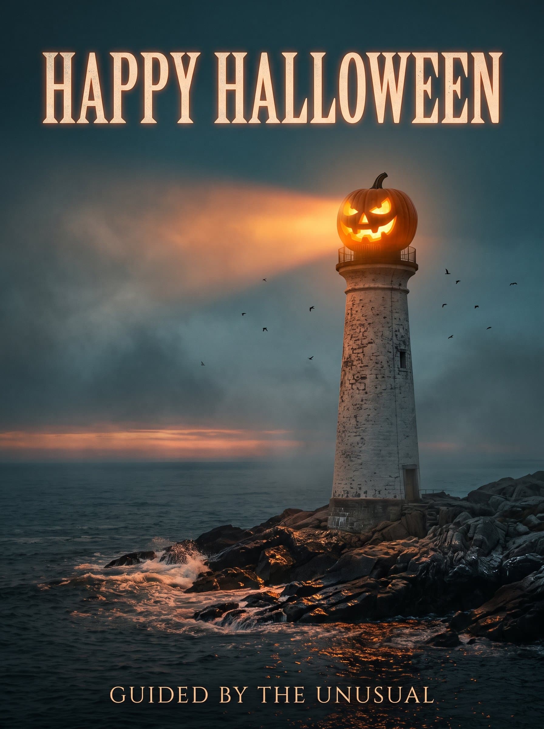 Happy Halloween Pumpkin Lighthouse Poster — Guided by the Unusual