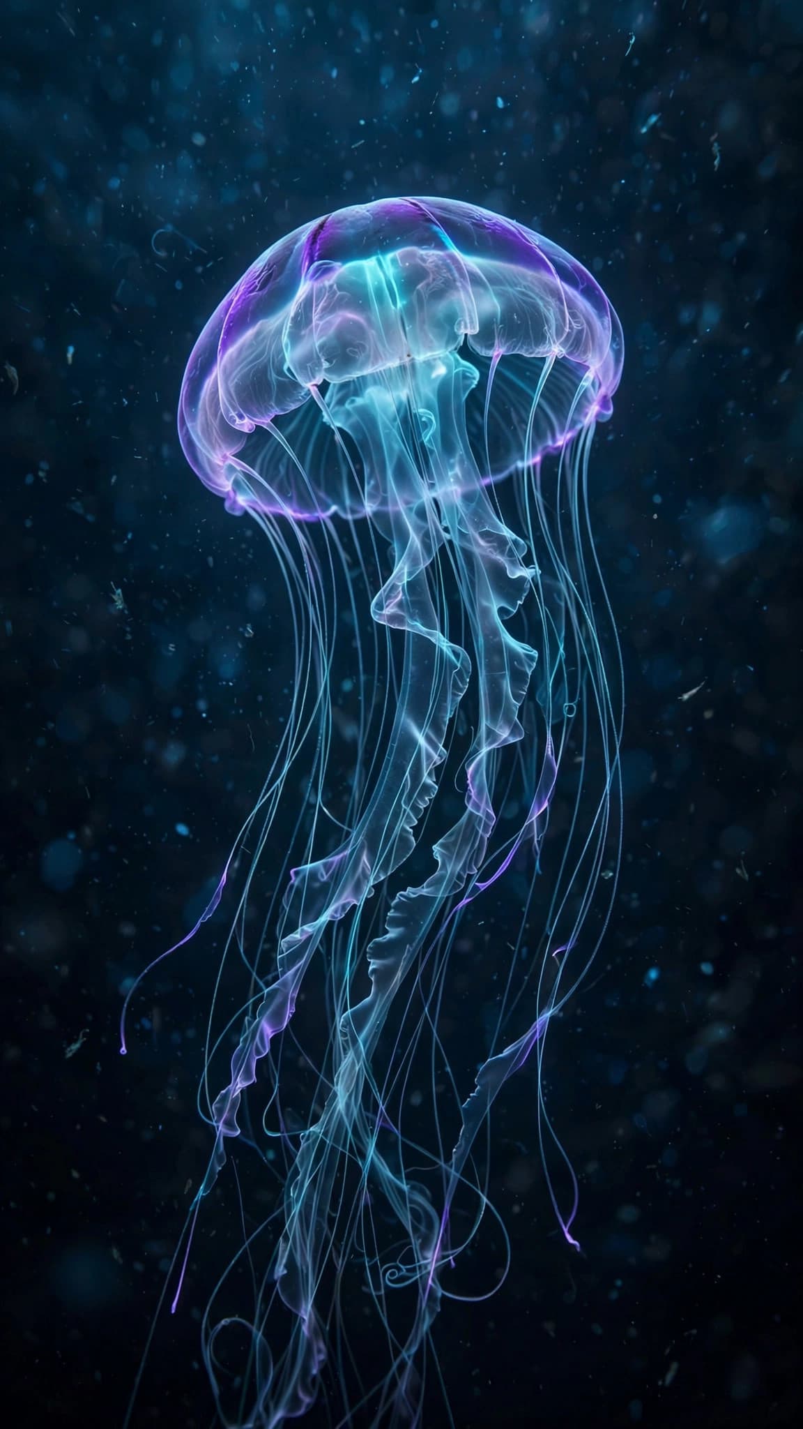 Glowing Jellyfish in the Deep Ocean Abyss — Phone Wallpaper