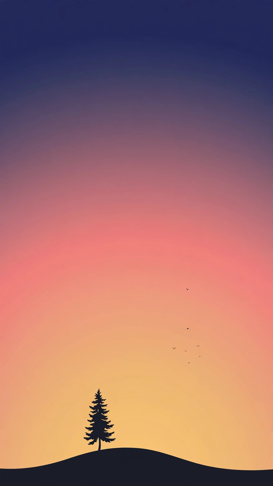 Lone Pine Tree Under a Gradient Sunset — Minimal Phone Wallpaper — free wallpaper preview