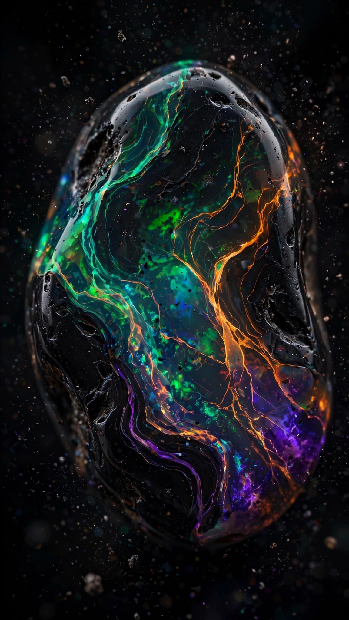 Black Opal Fire — AMOLED Dark Abstract Phone Wallpaper — free wallpaper preview