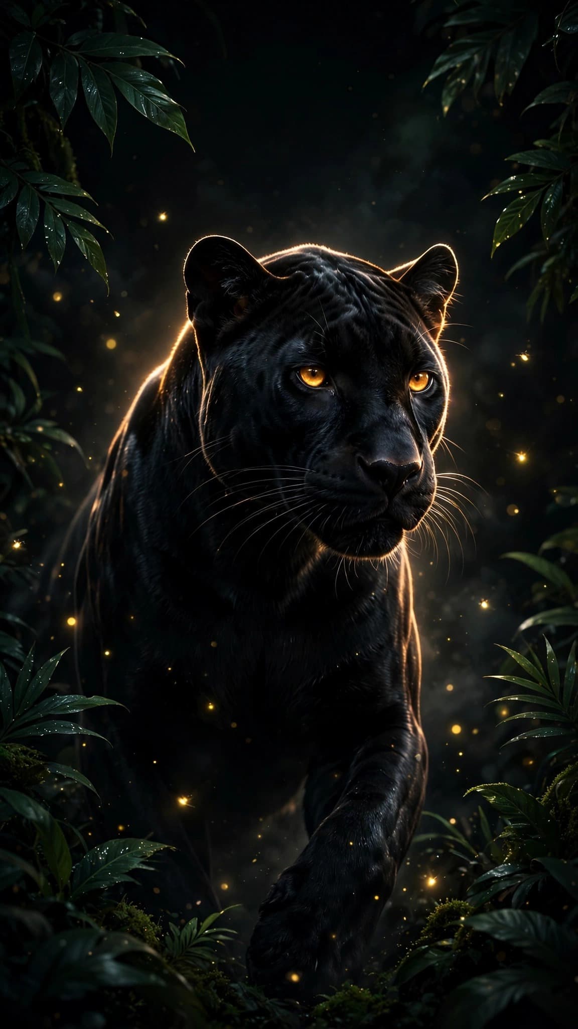 Black Panther with Amber Eyes — AMOLED Dark Phone Wallpaper — free wallpaper preview
