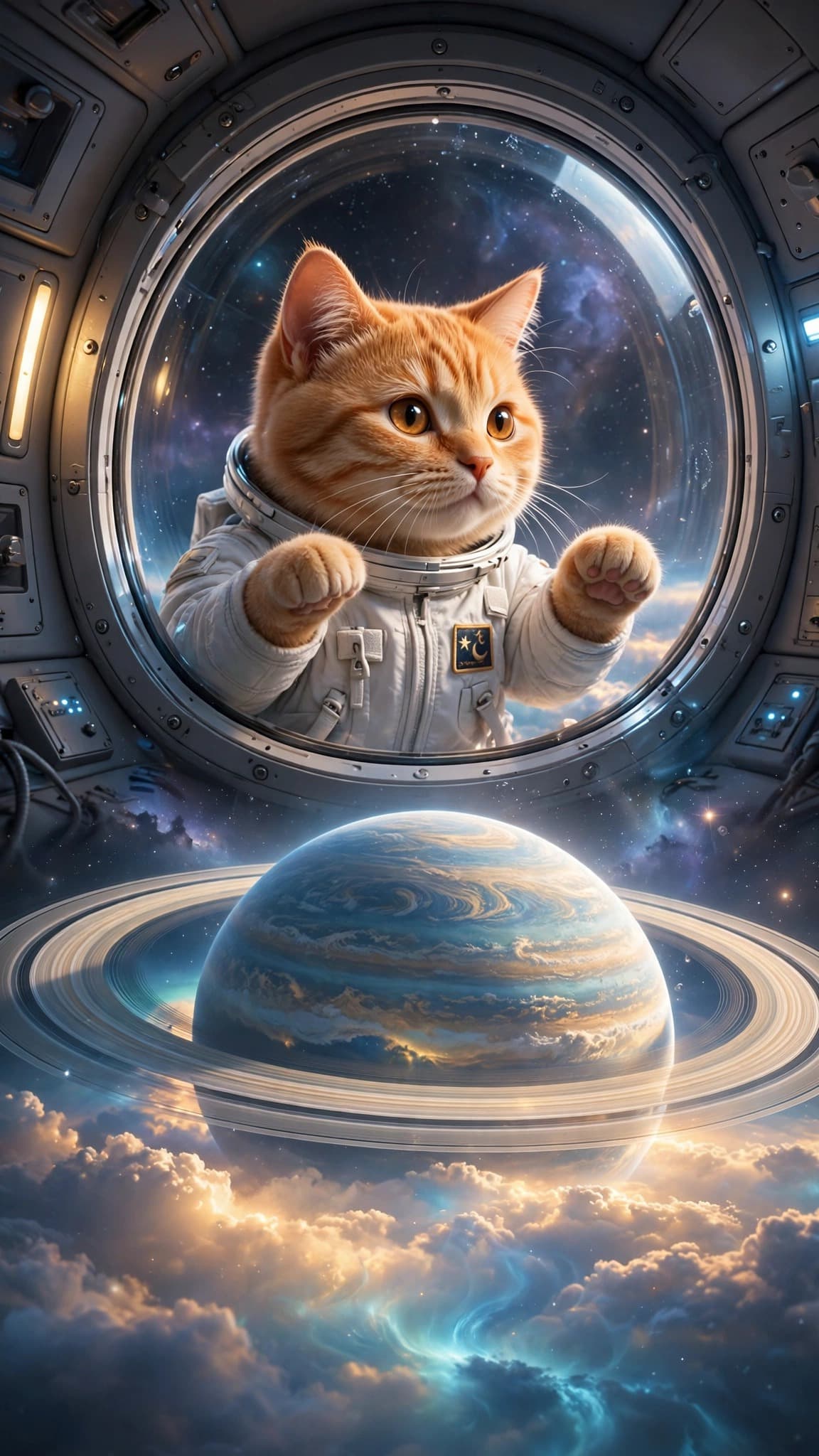 Cat Astronaut at the Cupola — Space Phone Wallpaper — free wallpaper preview