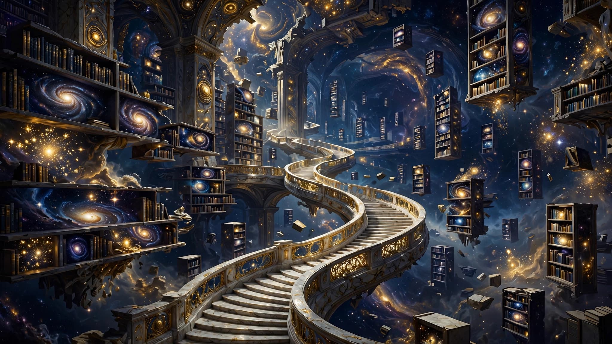 Cosmic Library With Floating Galaxy Bookshelves — free ai image preview