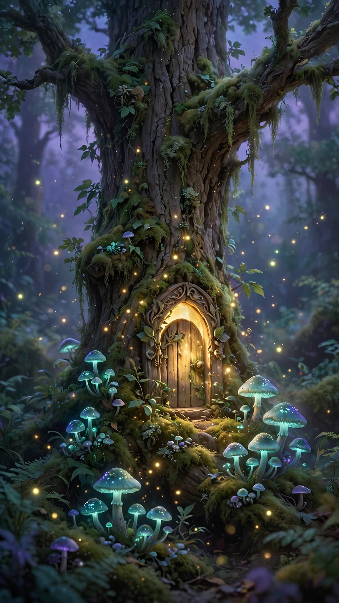 Fairy Door in an Ancient Oak — Fantasy Phone Wallpaper — free wallpaper preview