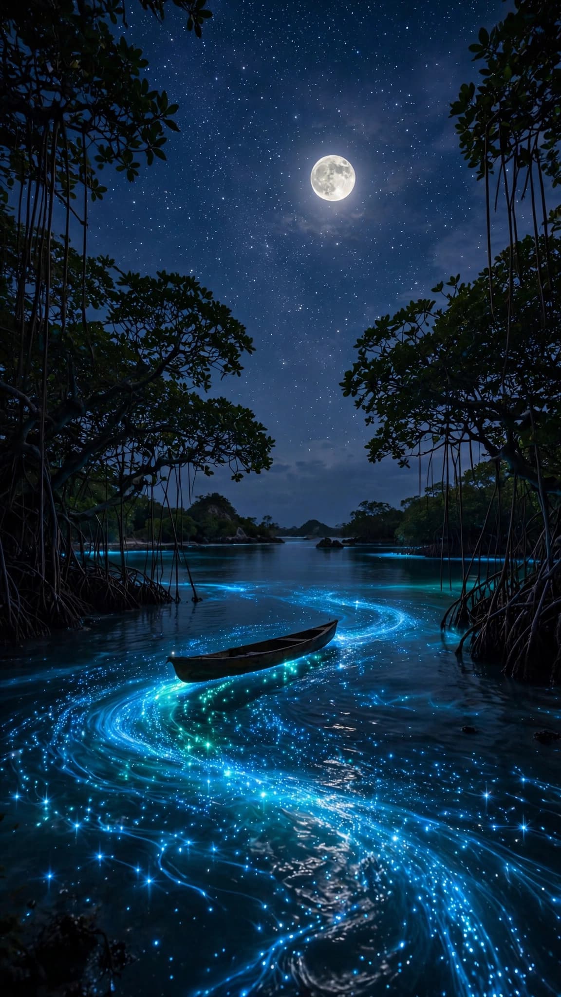 Glowing Plankton Bay — Bioluminescent Night Nature Wallpaper — free wallpaper preview