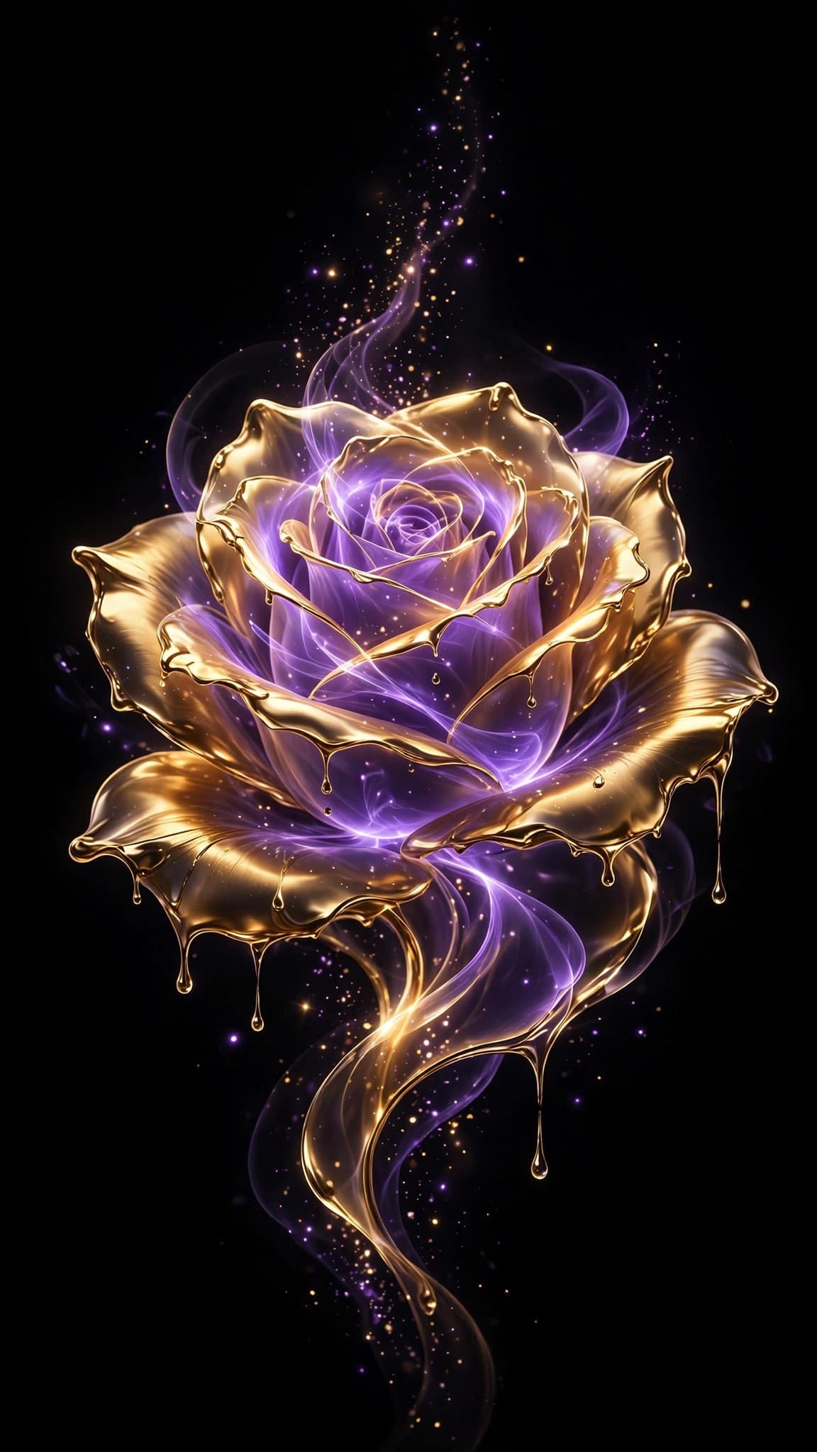 Golden Rose Blooming on Black — AMOLED Dark Phone Wallpaper — free wallpaper preview
