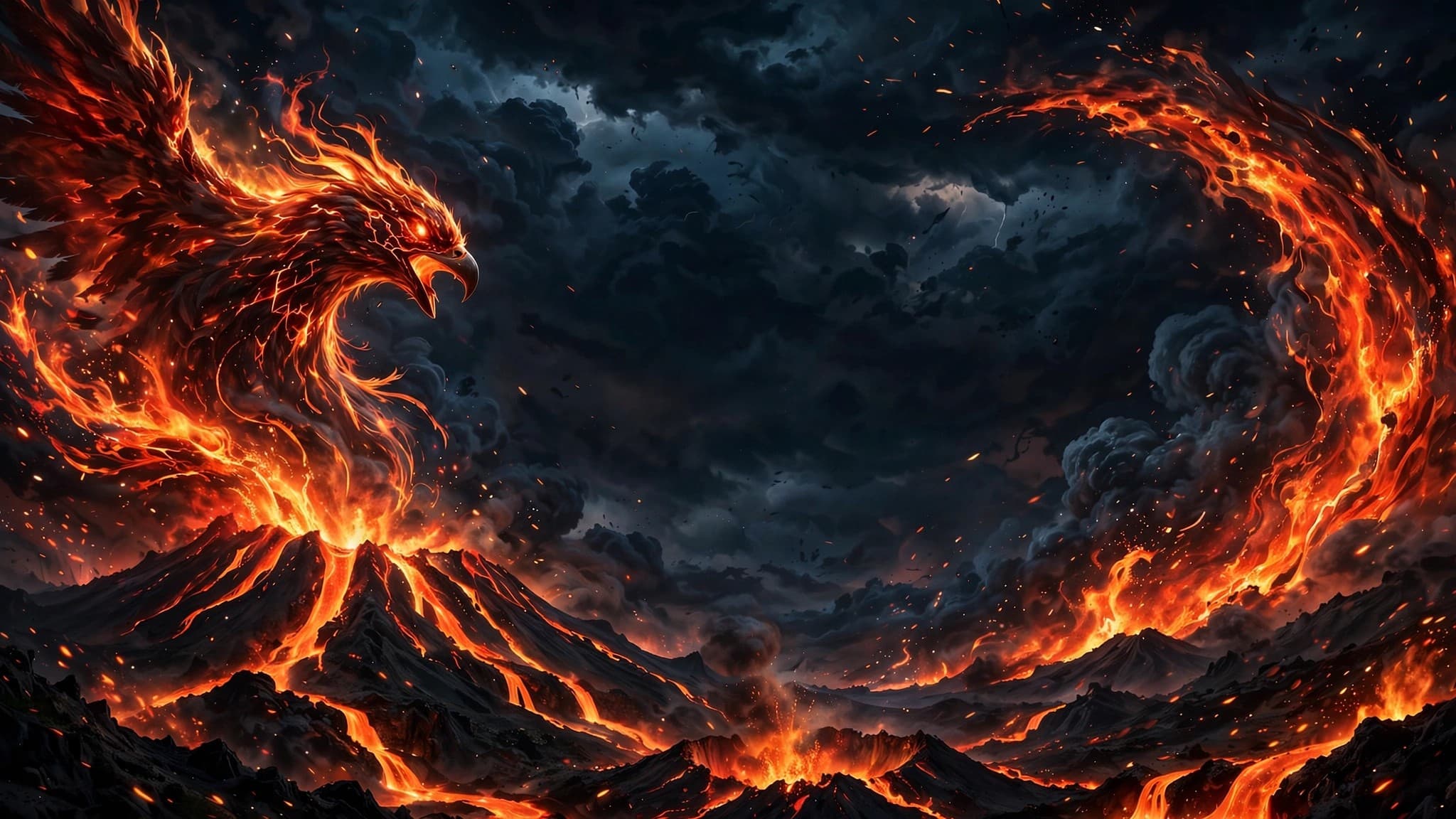 Lava Phoenix Erupting From a Volcano — YouTube Thumbnail Background — free ai image preview