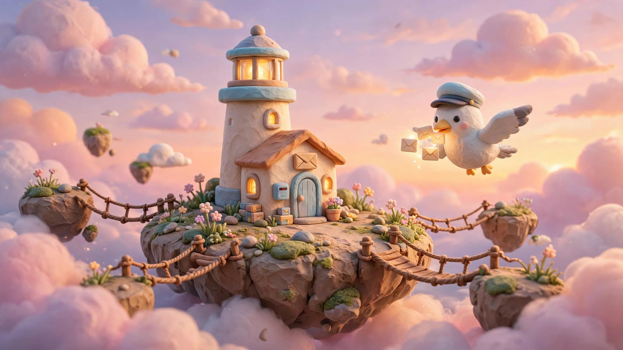 Clay Lighthouse Post Office on a Floating Sky Island — Free 3D Image — free ai image preview