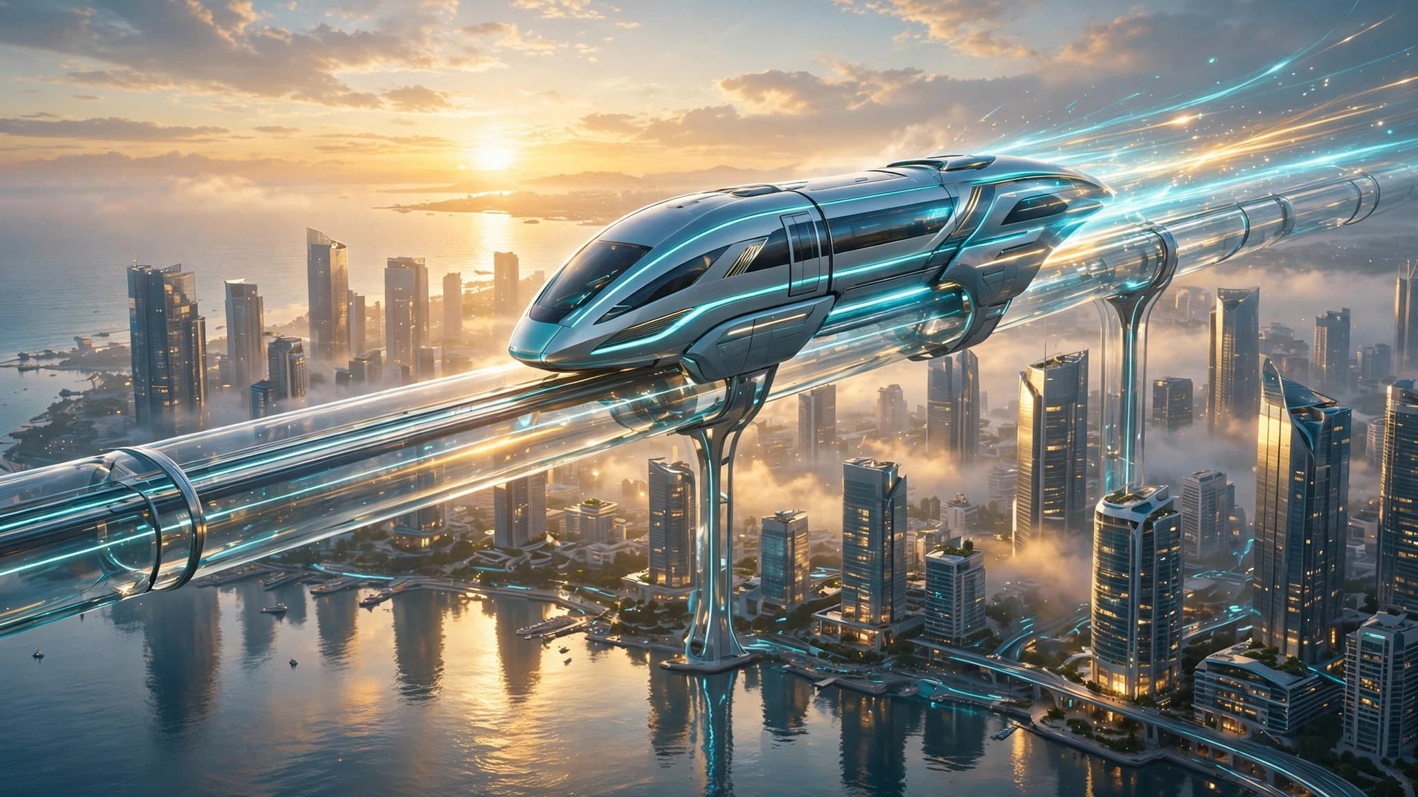 Maglev Glass Tube City — Futuristic Technology Art — free ai image preview