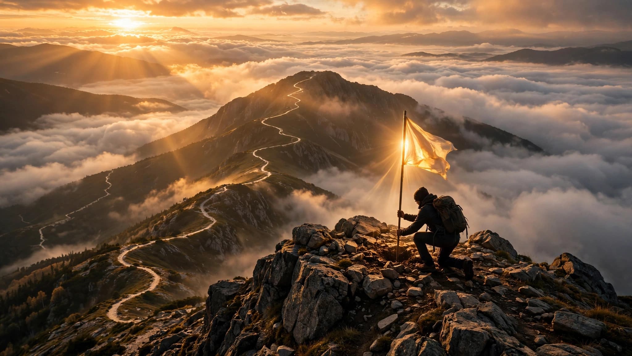 Planting the Flag at Sunrise — Business Success Visual — free ai image preview