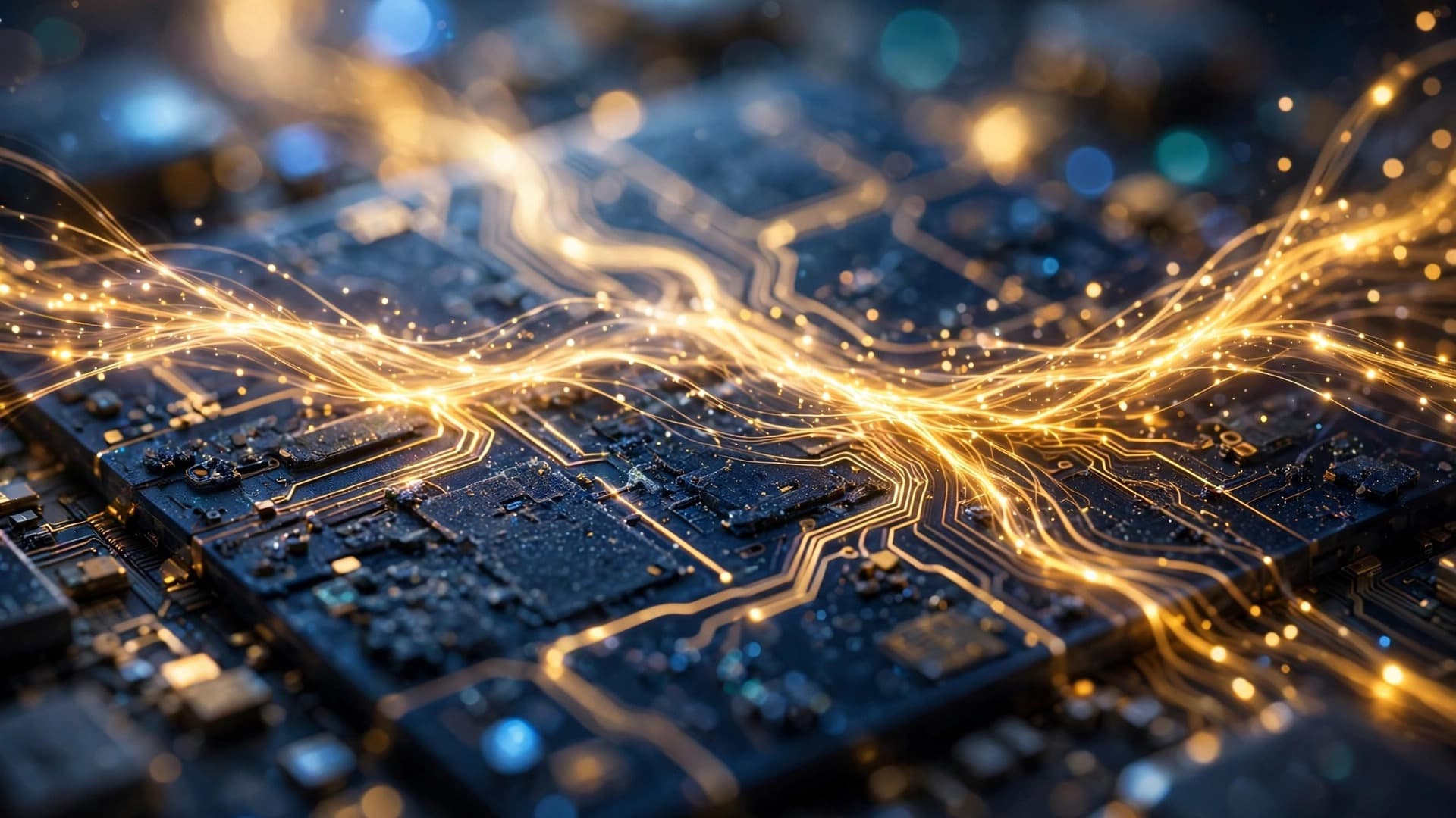 Glowing Quantum Processor Chip — Technology Macro
