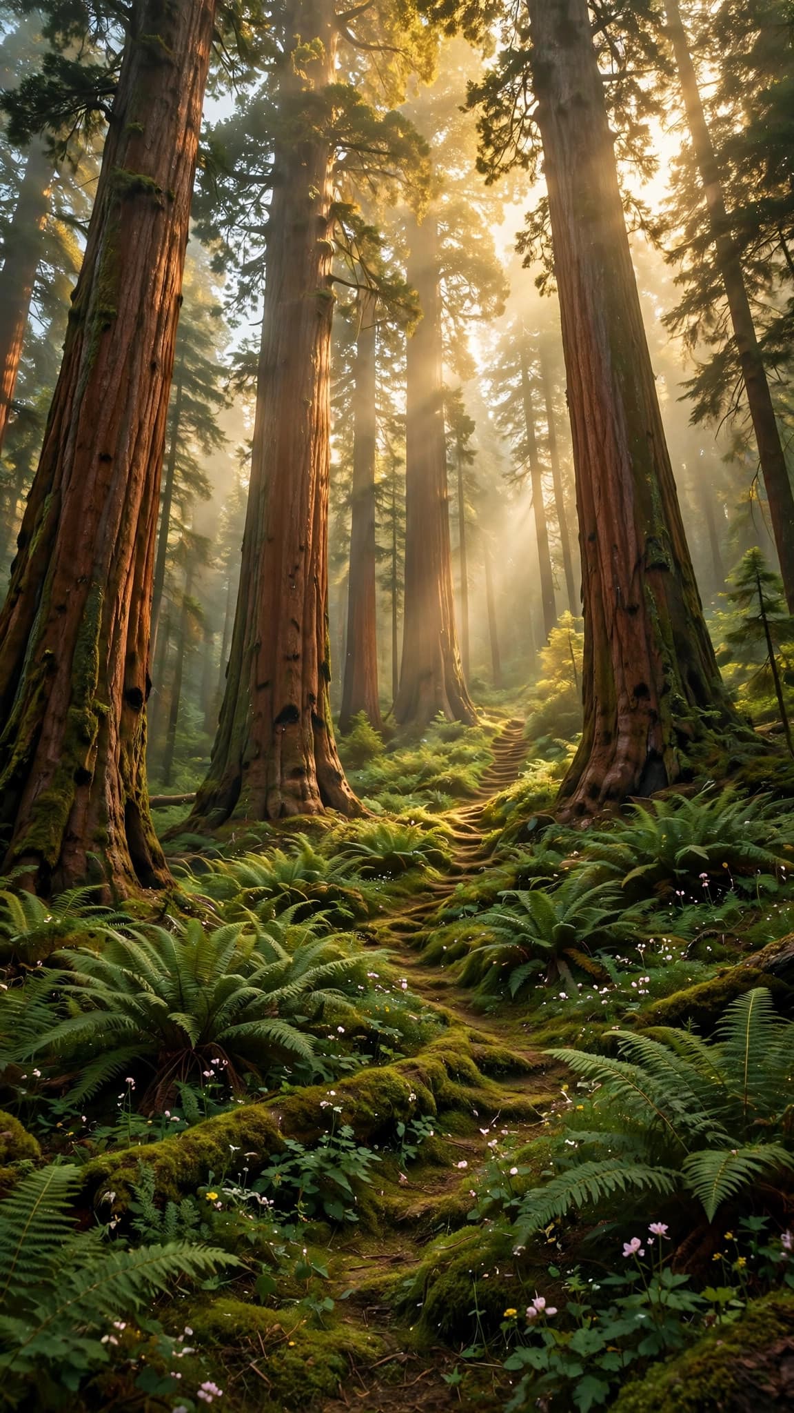 Ancient Sequoia Forest in Golden Morning Light — Nature Phone Wallpaper — free wallpaper preview