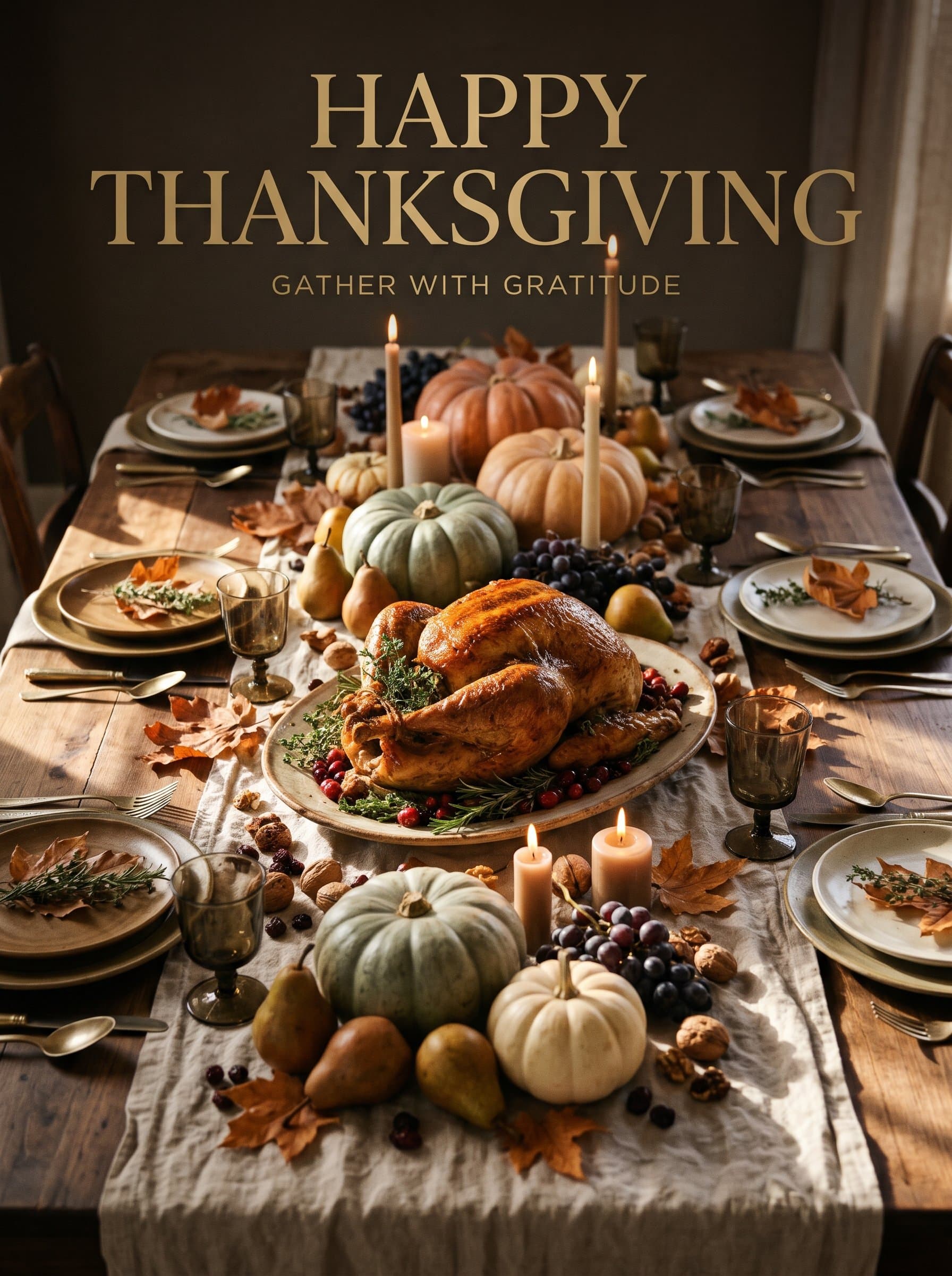 Thanksgiving Candlelit Table Poster — Gather with Gratitude