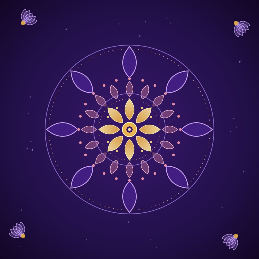 Mandala Pattern — Gold and Violet Sacred Geometry Vector