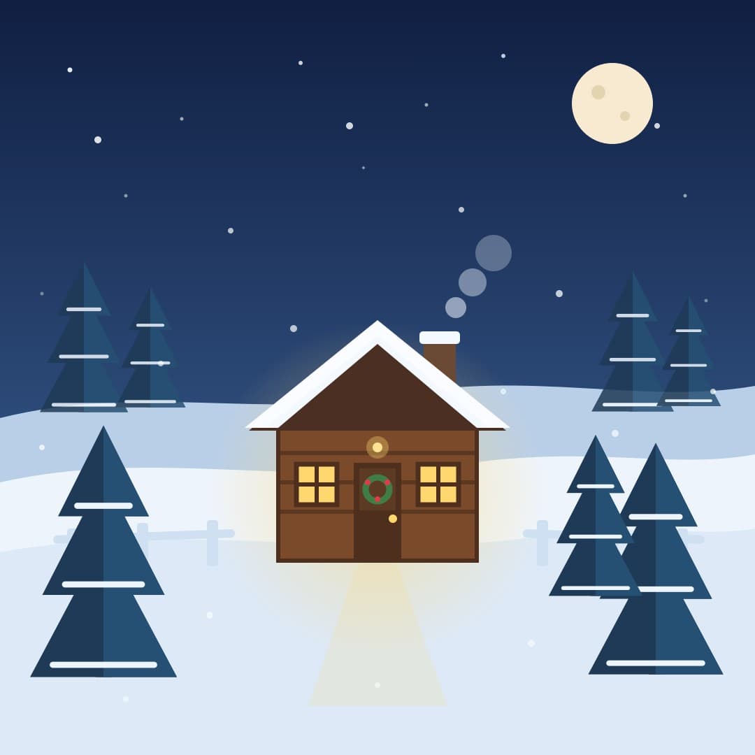 Winter Cabin — Cozy Snowy Log Cabin Vector Illustration