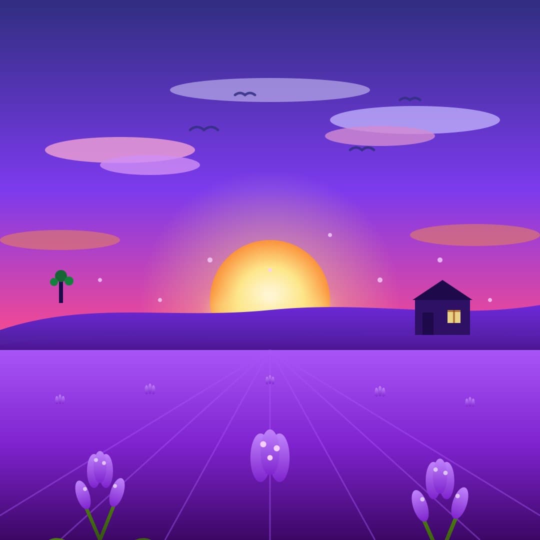 Lavender Field Sunset — Minimal Landscape Vector Illustration