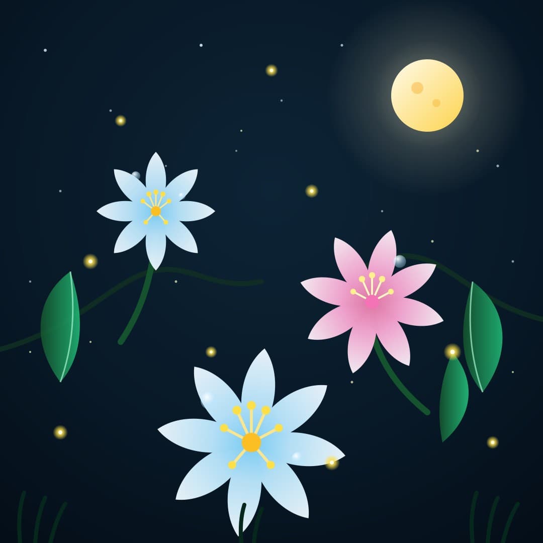 Midnight Blooming Garden — Night Flowers Vector Illustration