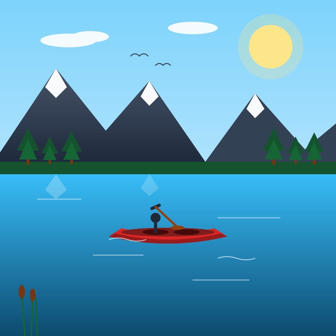 Alpine Lake Canoe — Minimal Mountain Vector — free vector preview