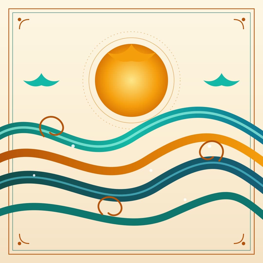 Art Nouveau Wave Scrolls — Flowing Teal & Gold Wave Vector