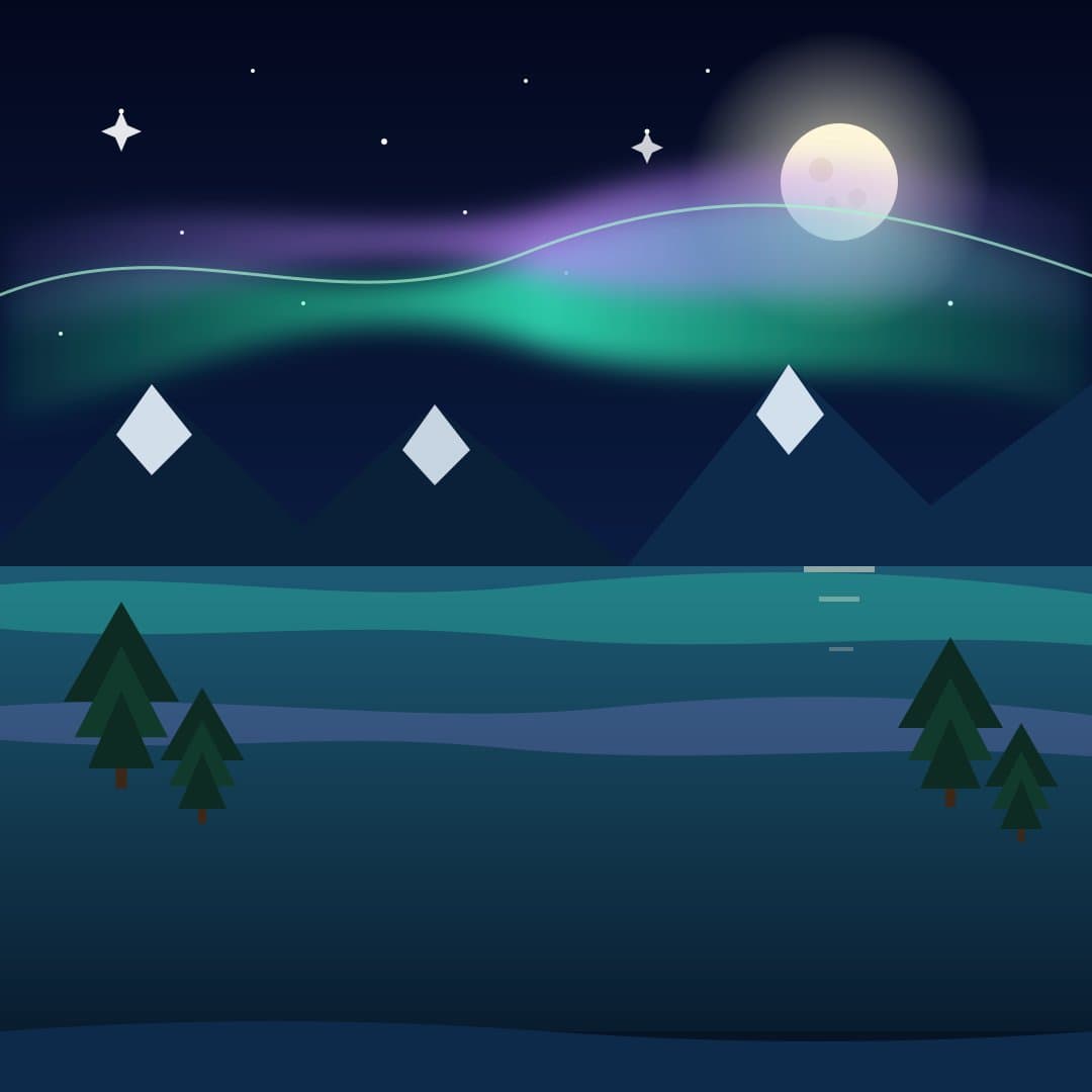 Aurora Ribbons Over a Fjord — Northern Lights Vector — free vector preview