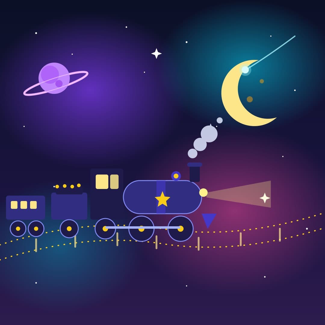Celestial Star Train — Steam Locomotive on a Star Track — free vector preview