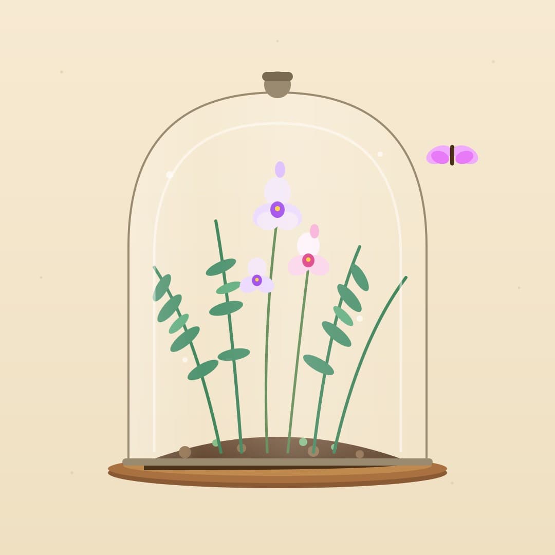 Fern & Orchid Terrarium — Botanical Glass Cloche Vector — free vector preview