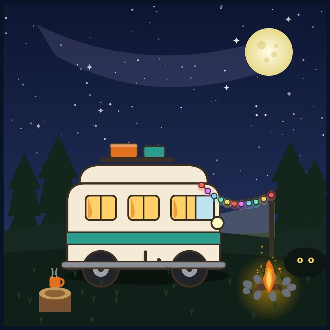 Camper Van Night — Flat Starry Camp Illustration Vector — free vector preview