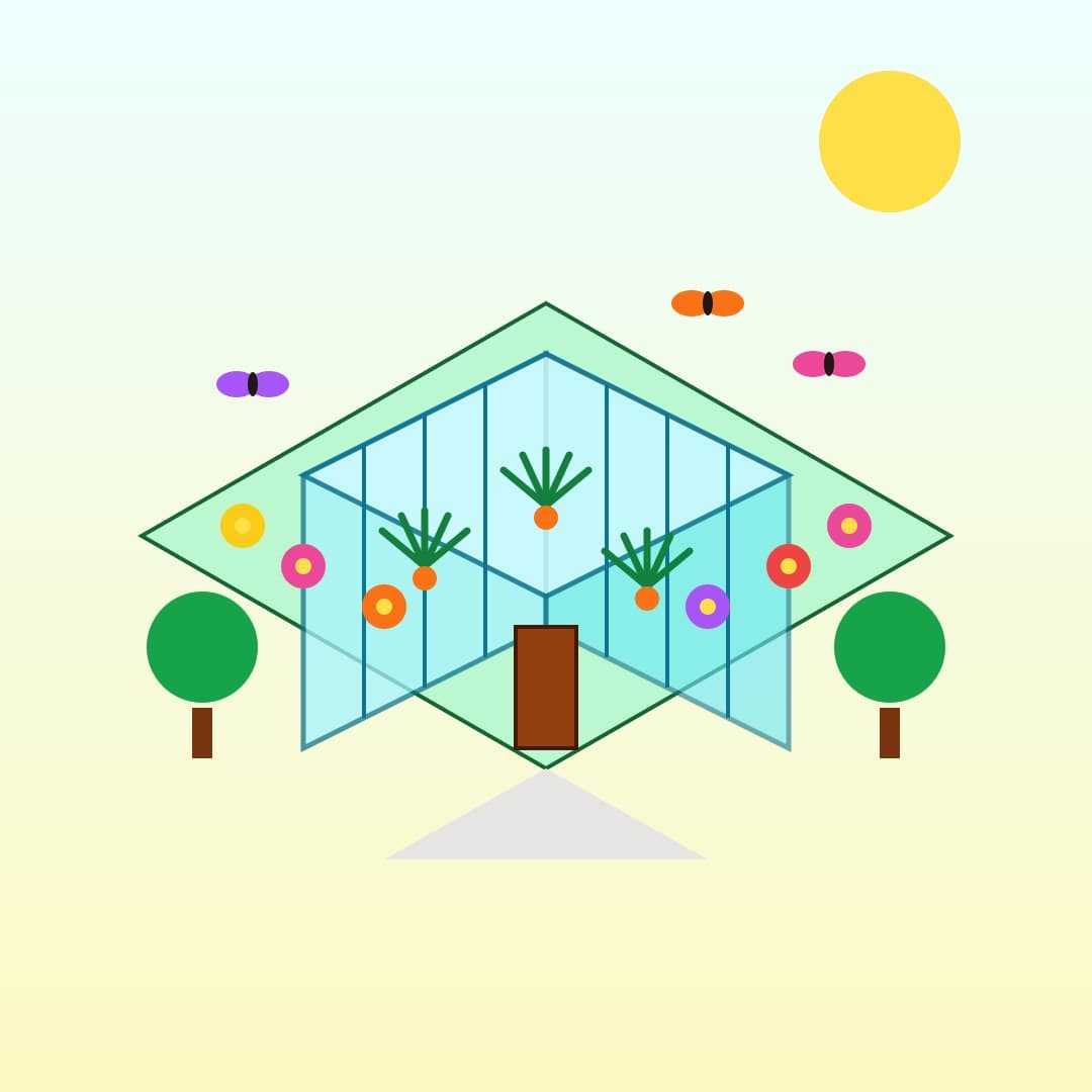 Isometric Glass Conservatory Garden — Greenhouse Vector — free vector preview