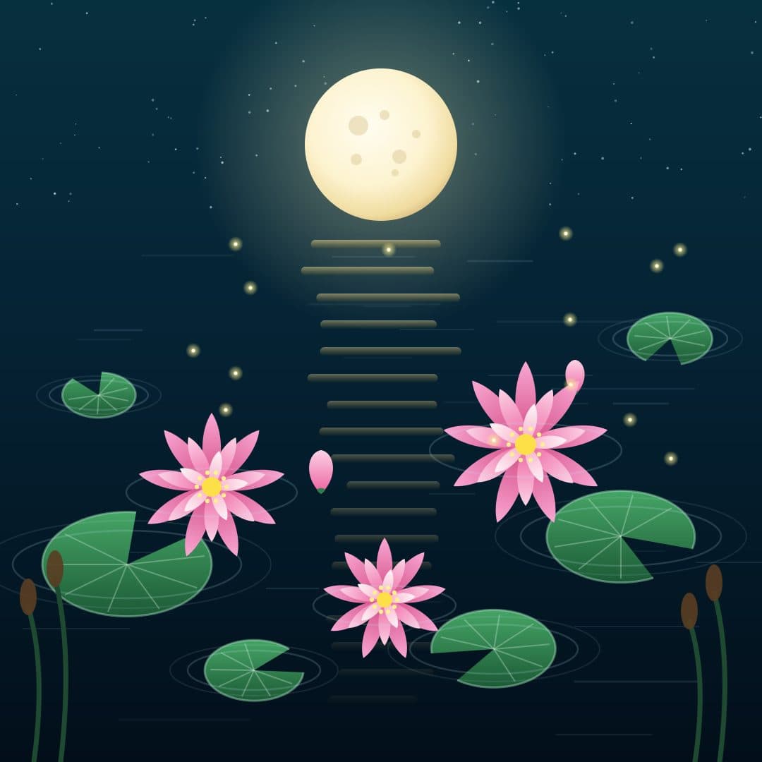Lotus Moon Pond — Night Botanical Vector Illustration — free vector preview