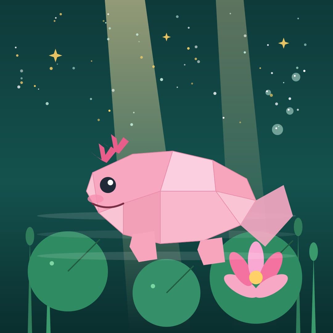 Low-Poly Axolotl Pond — Faceted Pink Axolotl Vector — free vector preview