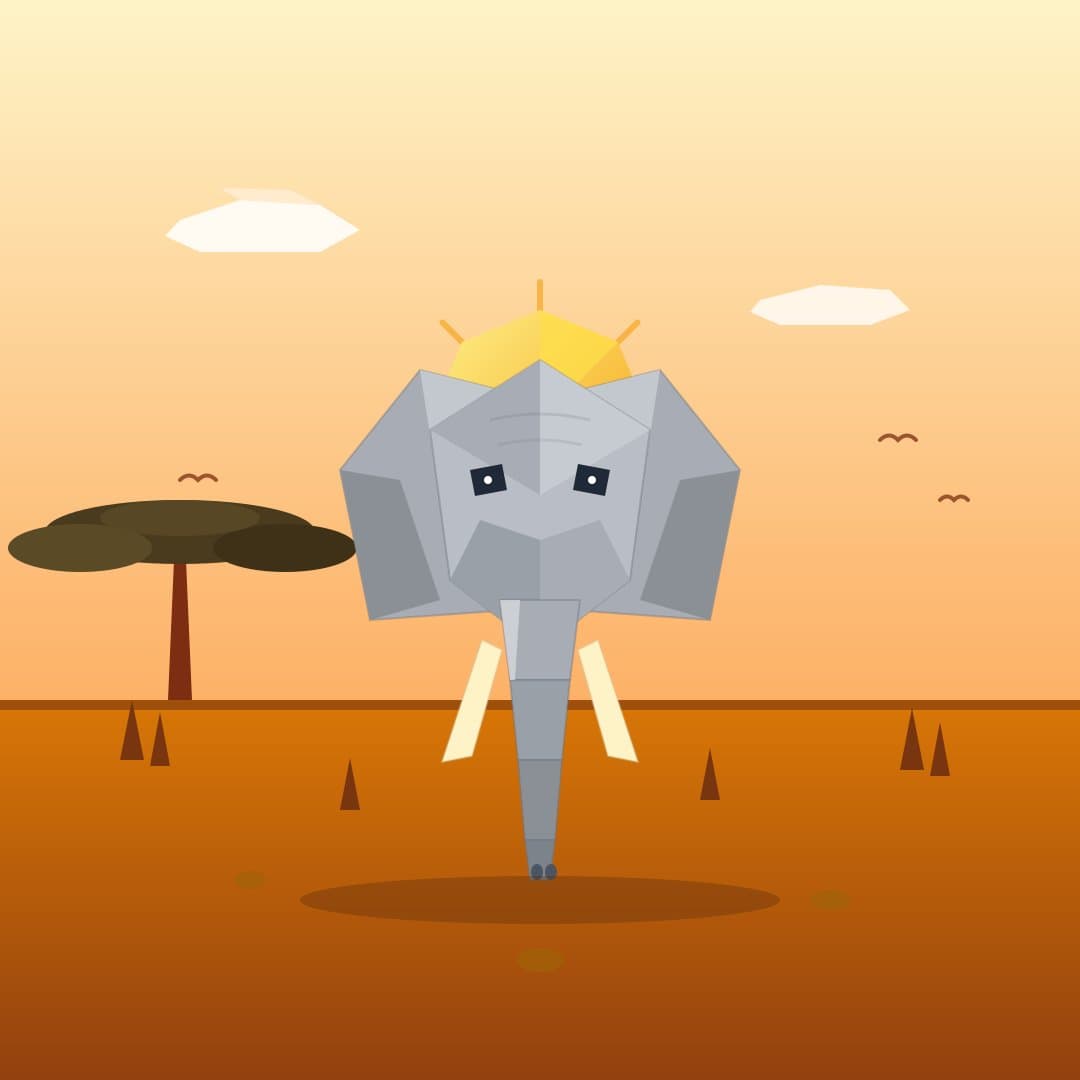 Low-Poly Elephant Savanna — Geometric Animal Vector