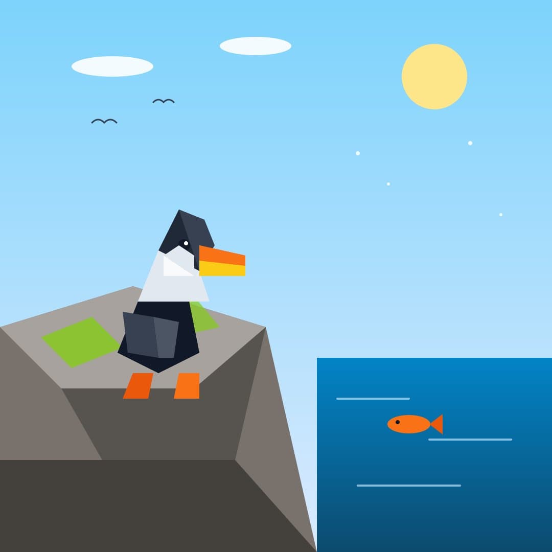 Low-Poly Puffin on a Sea Cliff — Geometric Bird Vector — free vector preview