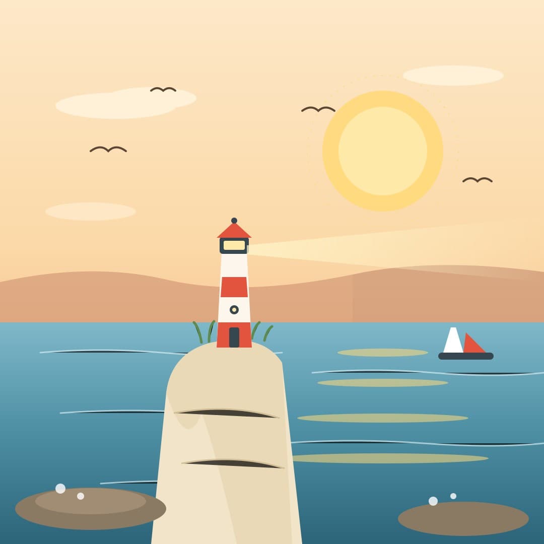 Cliff Lighthouse at Dawn — Minimal Coastal Vector — free vector preview