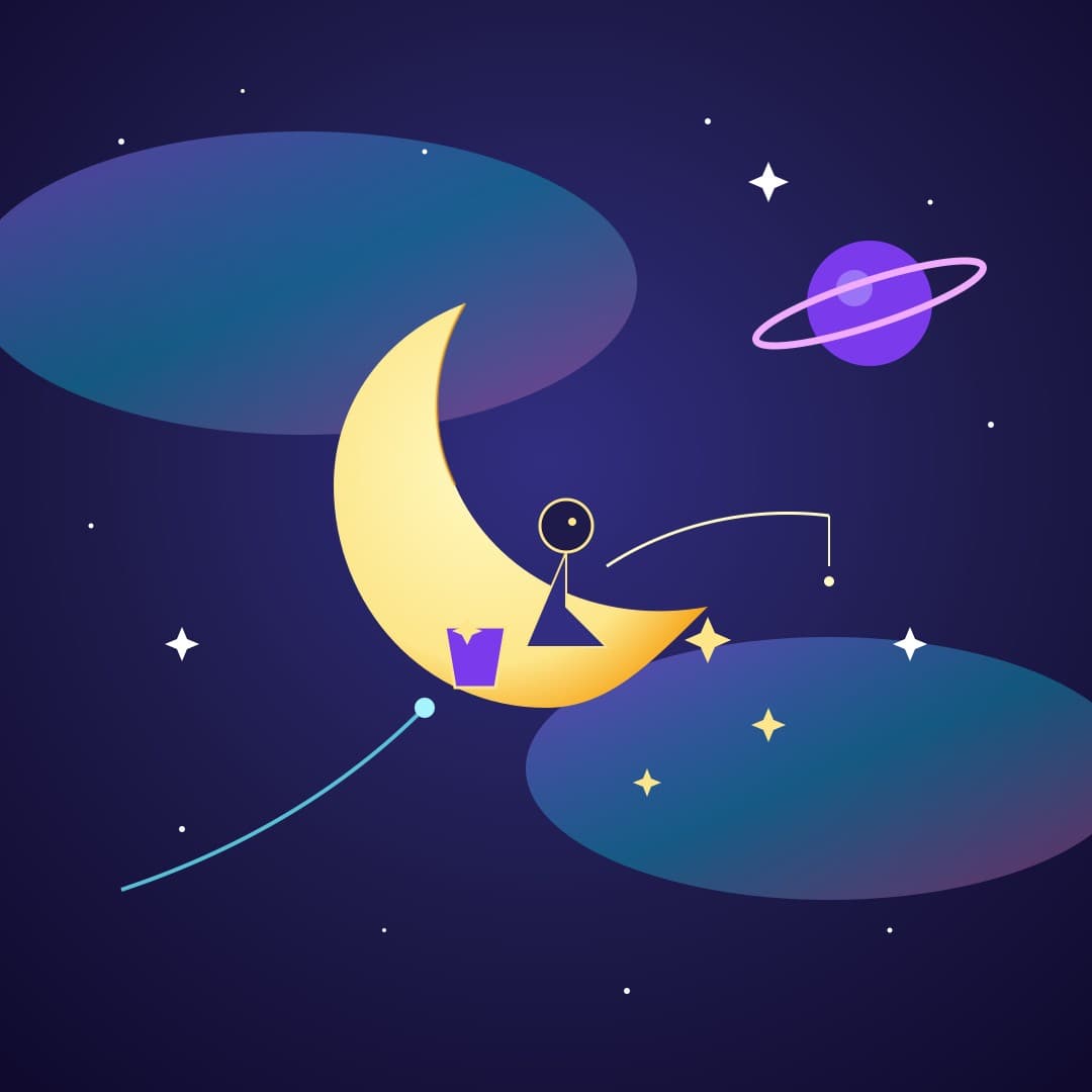Moonfisher Stars — Cosmic Star-Fishing Crescent Moon Vector