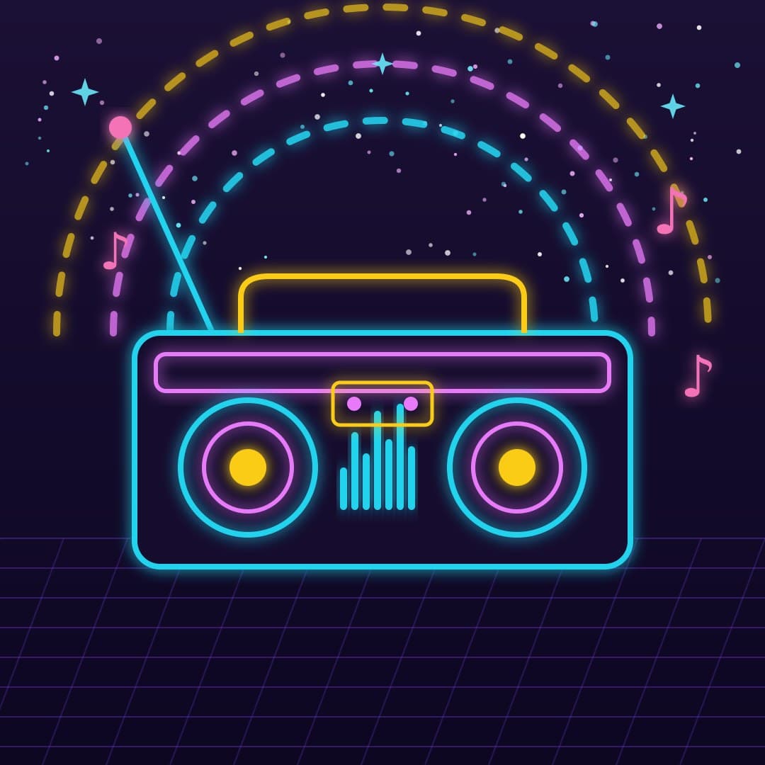 Neon Boombox Waves — Glowing Retro Music Vector — free vector preview