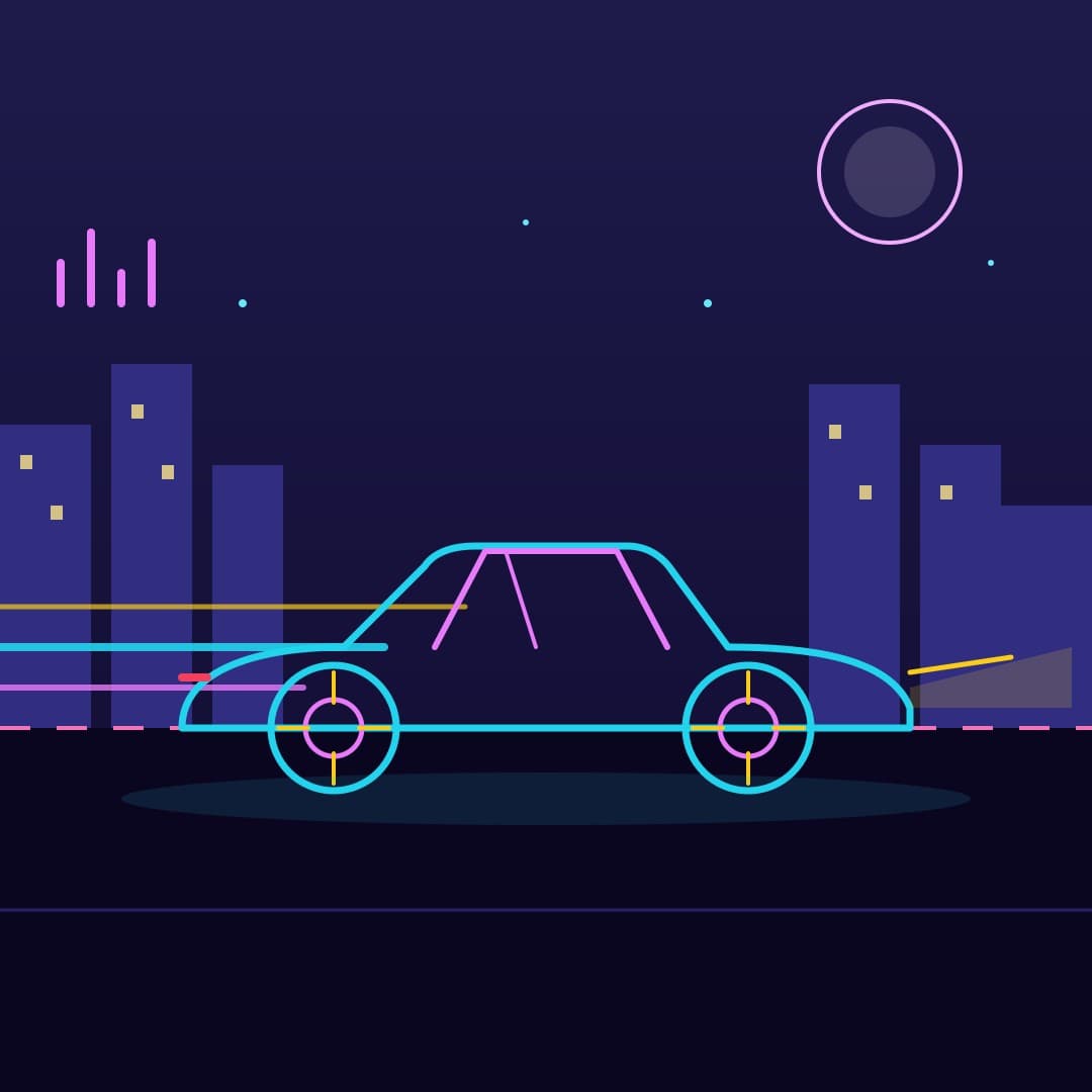 Neon Convertible Night — Neon Line-Art Classic Car Vector
