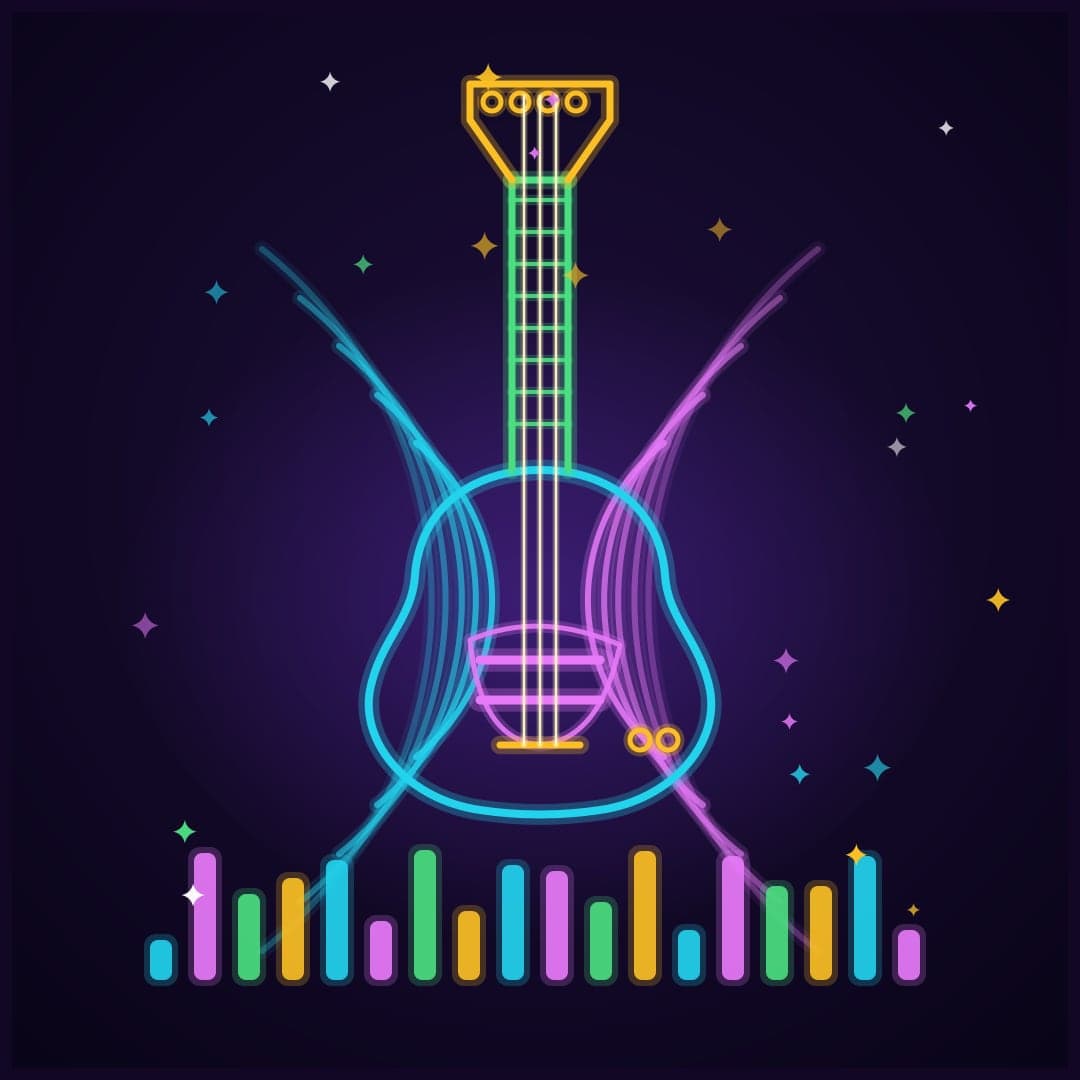 Neon Guitar Waves — Glow Line-Art Music Vector — free vector preview