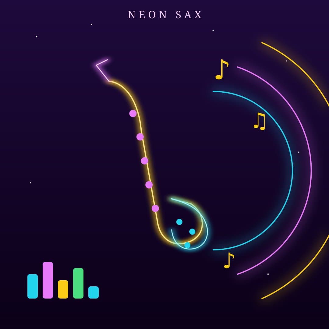 Neon Saxophone Waves — Glow Line Art Vector — free vector preview
