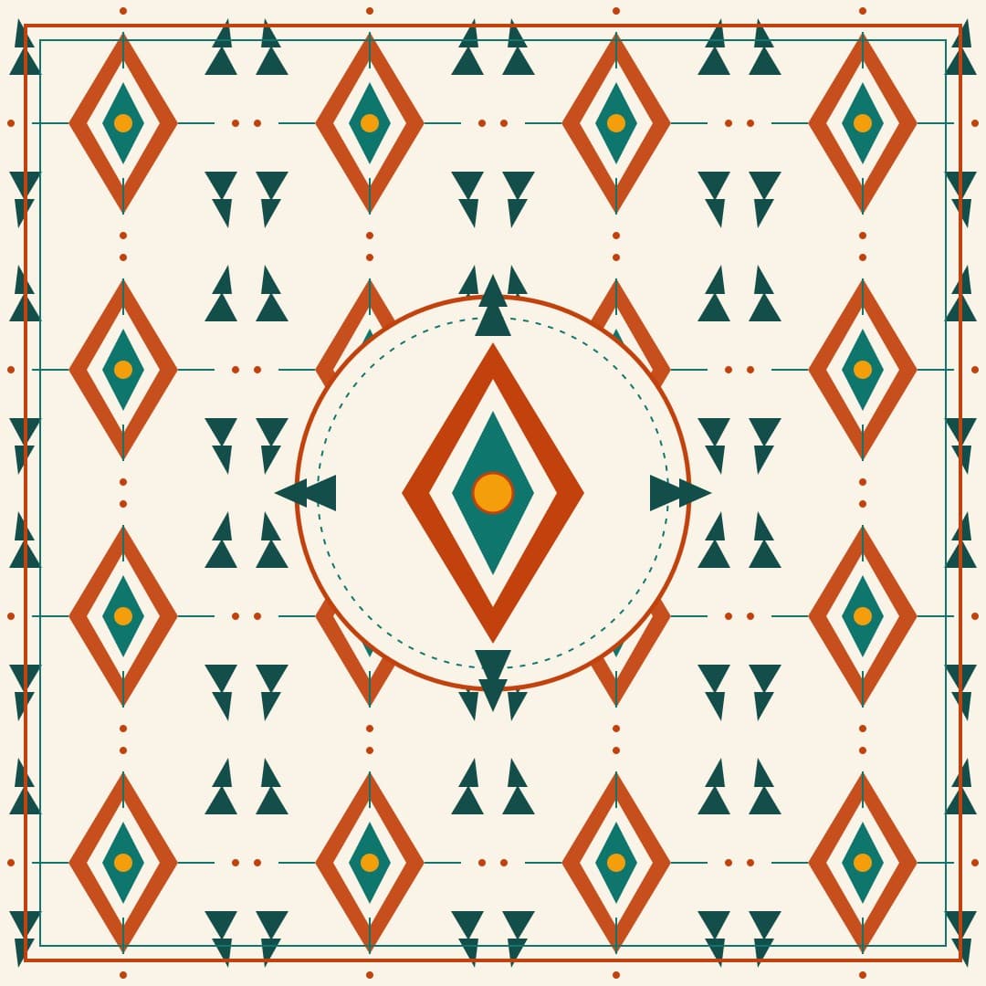 Nordic Folk Pattern — Rust & Teal Diamond Medallion Vector — free vector preview