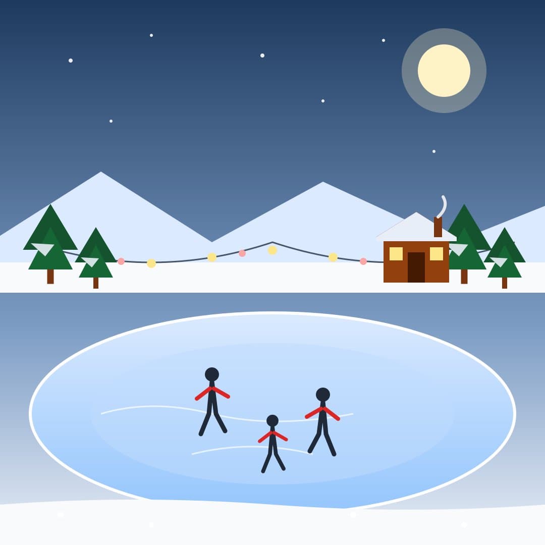 Winter Skating Pond — Snowy Evening Vector — free vector preview